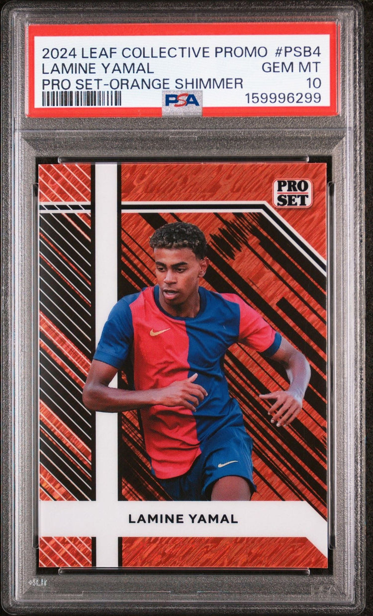Graded 2024 Leaf Collective Promo Lamine Yamal #PSB4 Pro Set Orange Shimmer /299 Soccer Card PSA 10 Gem Mint
