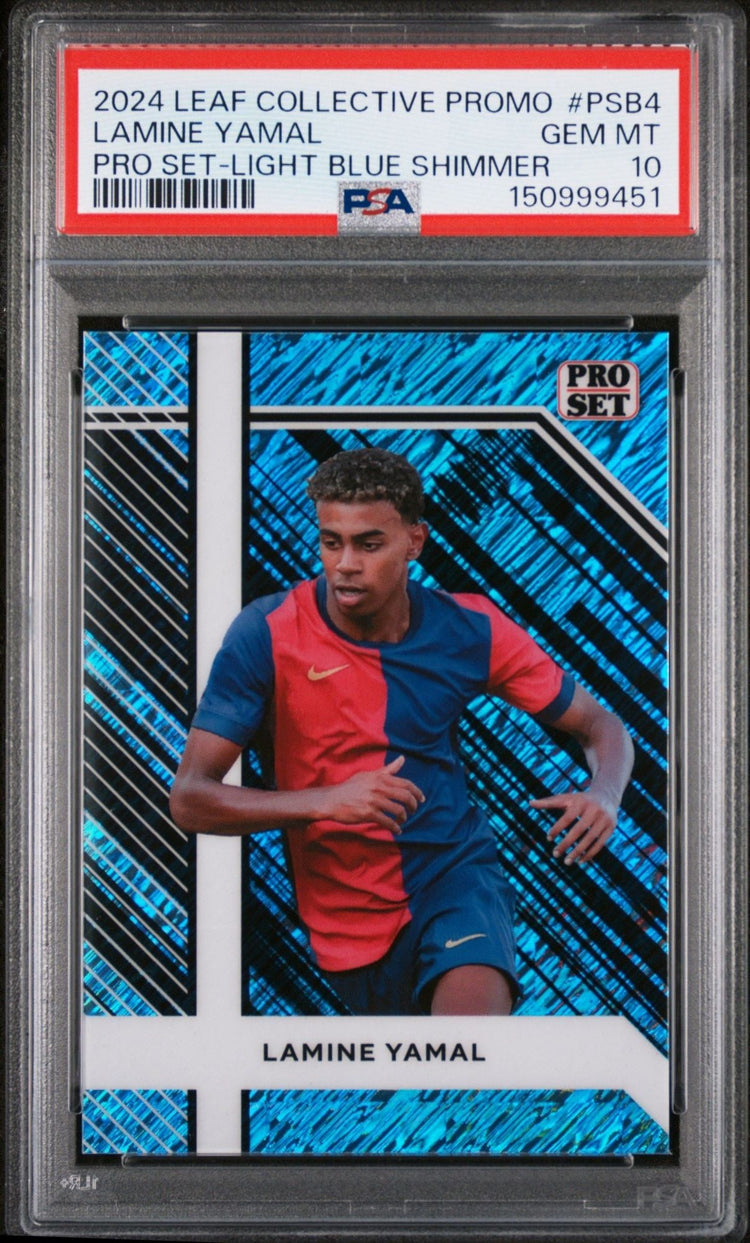 Graded 2024 Leaf Collective Promo Lamine Yamal #PSB4 Pro Set Light Blue Shimmer Soccer Card PSA 10 Gem Mint