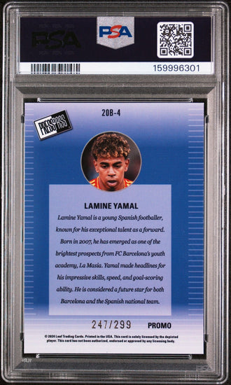 Graded 2024 Leaf Collective Promo Lamine Yamal #20B4 00 Press Pass Orange Shimmer /299 Soccer Card PSA 10 Gem Mint