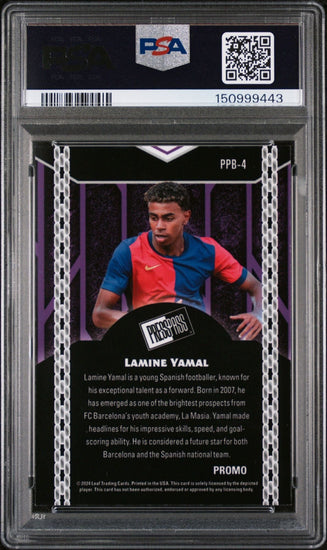 Graded 2024 Leaf Collective Promo Lamine Yamal #4 Press Pass Light Blue Shimmer Soccer Card PSA 10 Gem Mint