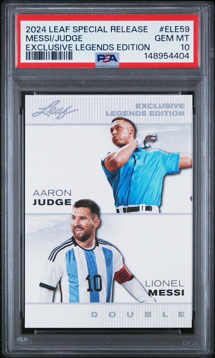 Graded 2024 Leaf Special Release Lionel Messi Aaron Judge #ELE59 Exclusive Legends Edition Soccer Card PSA 10 Gem Mint