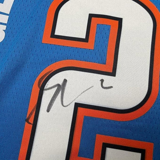 Framed Autographed/Signed Shai Gilgeous-Alexander 35x39 SGA Oklahoma City OKC Thunder Blue Authentic Basketball Jersey JSA COA