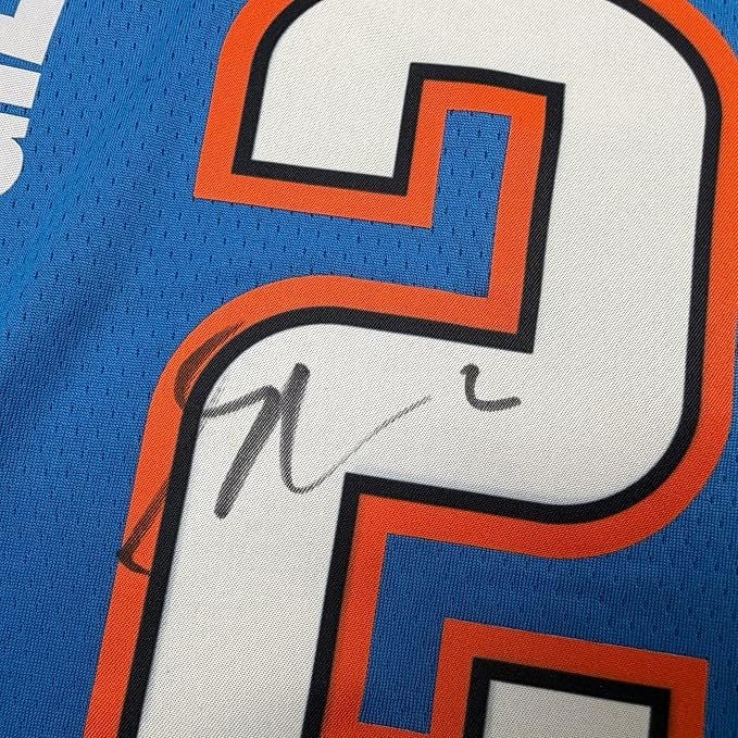 Framed Autographed/Signed Shai Gilgeous-Alexander 35x39 SGA Oklahoma City OKC Thunder Blue Authentic Basketball Jersey JSA COA