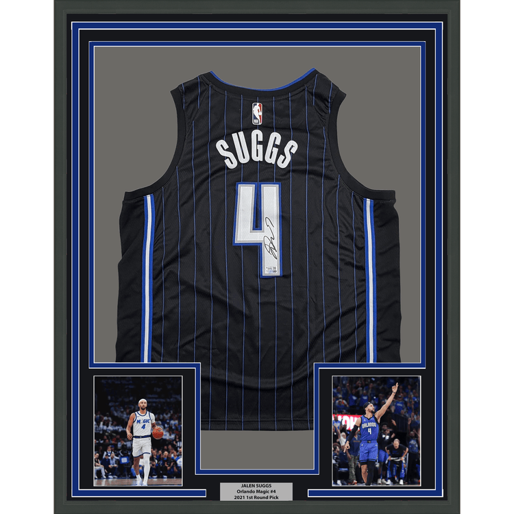 Framed Autographed/Signed Jalen Suggs 35x39 Orlando Magic Black Authentic Basketball Jersey Fanatics COA
