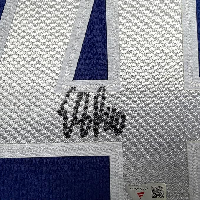 Framed Autographed/Signed Elias Pettersson 35x39 Vancouver Canucks Blue Authentic Hockey Jersey Fanatics COA