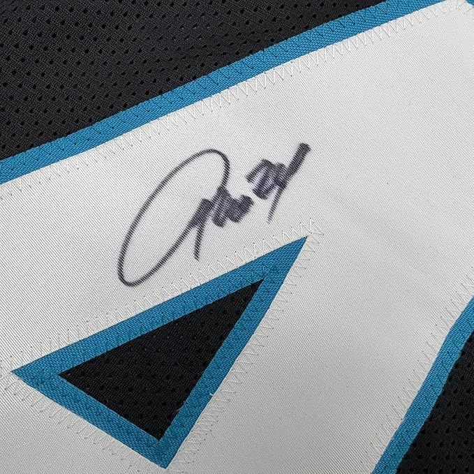 Framed Autographed/Signed Josh Norman 35x39 Carolina Black Football Jersey JSA COA