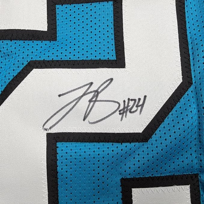 Framed Autographed/Signed Jonathon Brooks 35x39 Carolina Blue Football Jersey JSA COA