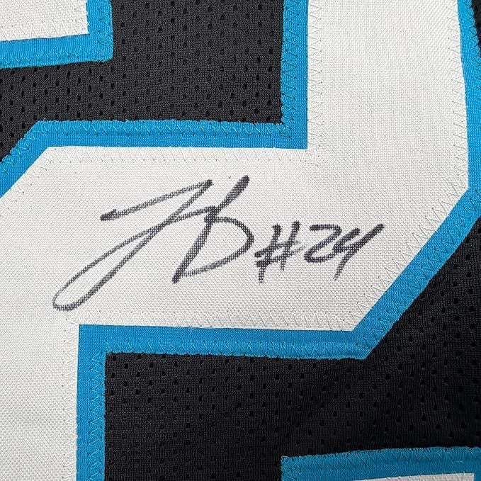 Framed Autographed/Signed Jonathon Brooks 35x39 Carolina Black Football Jersey JSA COA
