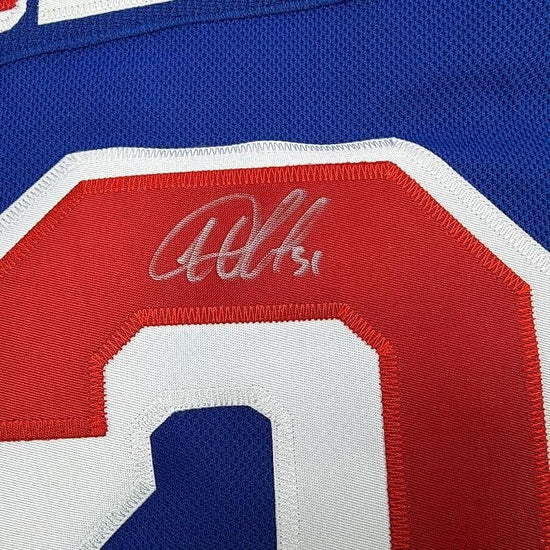 Framed Autographed/Signed 35x39 Igor Shesterkin New York Rangers Blue Authentic Hockey Jersey Fanatics COA