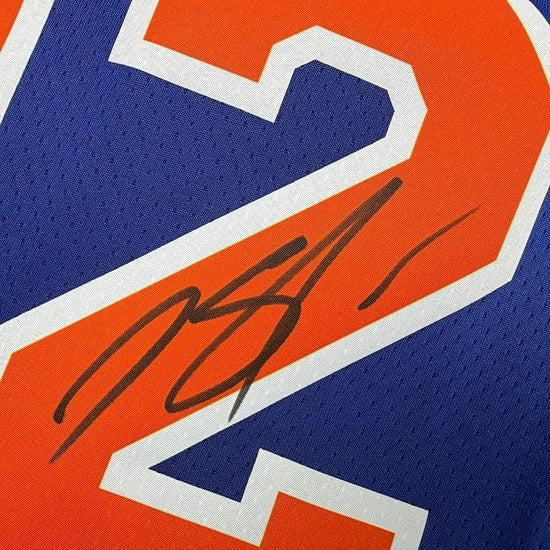 Framed Autographed/Signed Karl-Anthony Towns 35x39 New York Knicks Blue Authentic Basketball Jersey Fanatics COA