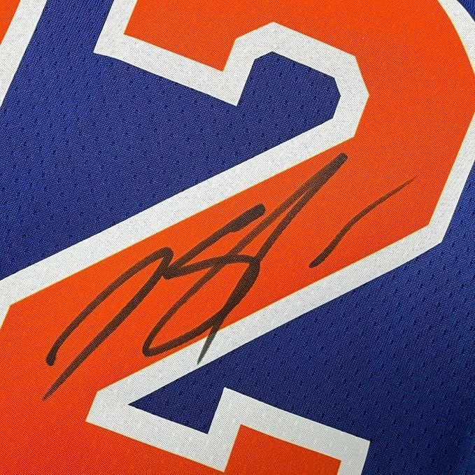 Framed Autographed/Signed Karl-Anthony Towns 35x39 New York Knicks Blue Authentic Basketball Jersey Fanatics COA