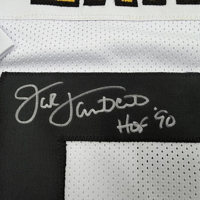 Framed Autographed/Signed Jack Lambert 35x39 Pittsburgh White Football Jersey JSA COA