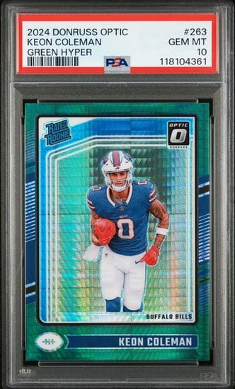 Graded 2024 Panini Donrus Optic Keon Coleman #263 Green Hyper Rookie RC Football Card PSA 10 Gem Mint