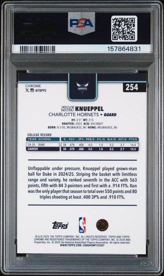 Graded 2025 Topps Chrome Kon Knueppel #254 X-Fractor Rookie RC Basketball Card PSA 10 Gem Mint