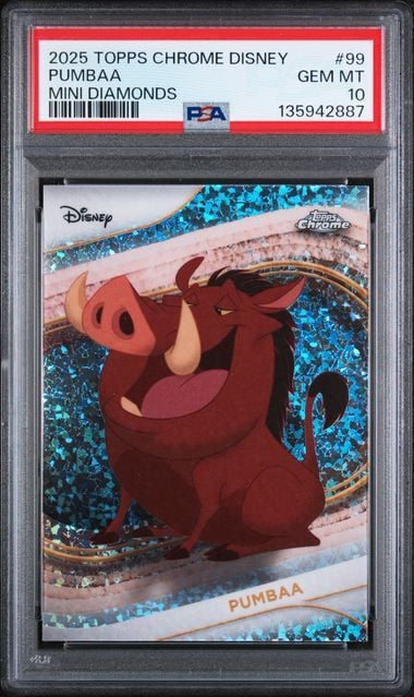 Graded 2025 Topps Chrome Disney Pumbaa #99 Mini Diamonds Lion King Trading Card PSA 10 Gem Mint