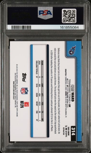Graded 2025 Topps Chrome Cam Ward #314 Refractor Rookie RC Football Card PSA 10 Gem Mint