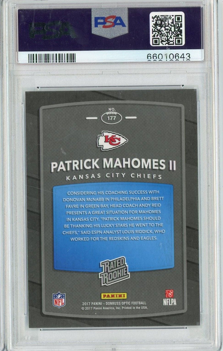 Graded 2017 Panini Donruss Optic Patrick Mahomes #177 Rookie RC Football Card PSA 10 Gem Mint