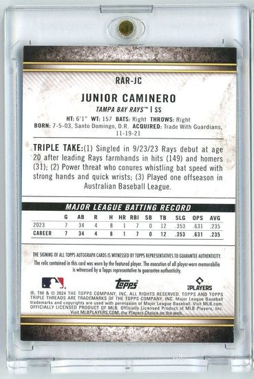 2024 Topps Triple Threads Junior Caminero #RAR-JC Relic Patch Auto RPA /75 Rookie RC Baseball Card
