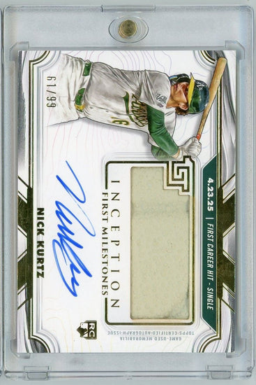 2025 Topps Inception Nick Kurtz #FMAR-NK First Career Hit Game Used Base Auto /99 Rookie RC Baseball Card