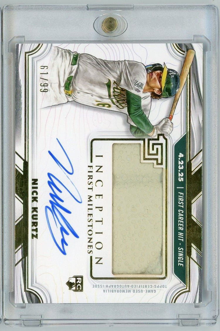 2025 Topps Inception Nick Kurtz #FMAR-NK First Career Hit Game Used Base Auto /99 Rookie RC Baseball Card