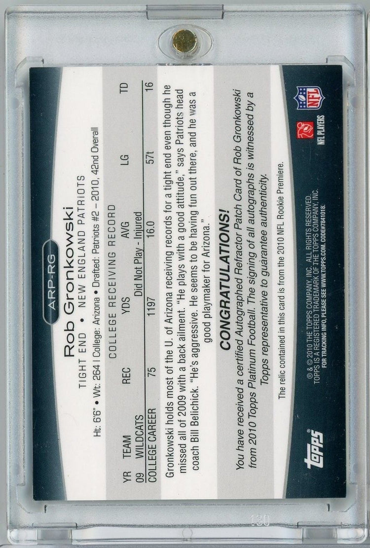 2010 Topps Platinum Rob Gronkowski #ARP-RG Autograph Refractor Patch /800 Rookie RC Football Card
