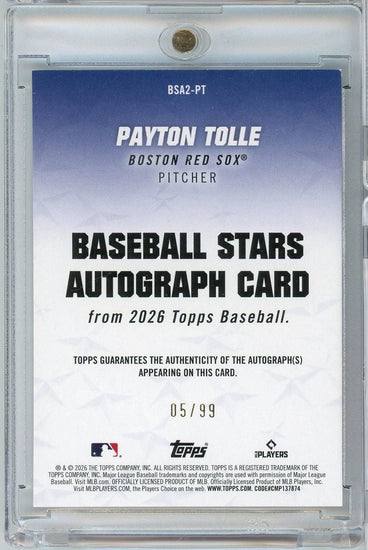 2026 Topps Payton Tolle #BSA2-PT Baseball Stars Autograph Green /99 Rookie RC Baseball Card