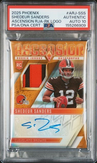 Graded 2025 Panini Phoenix Shedeur Sanders #ARJSSS Patch Autograph 10/10 Rookie RC Football Card PSA 10 Auto Gem Mint