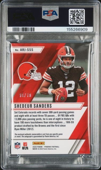Graded 2025 Panini Phoenix Shedeur Sanders #ARJSSS Patch Autograph 10/10 Rookie RC Football Card PSA 10 Auto Gem Mint