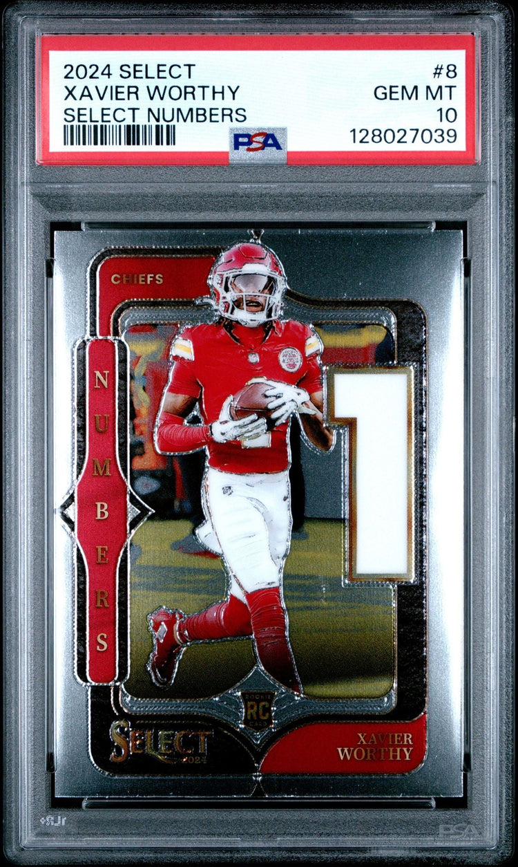 Graded 2024 Panini Select Xavier Worthy #8 Select Numbers Rookie RC Football Card PSA 10 Gem Mint