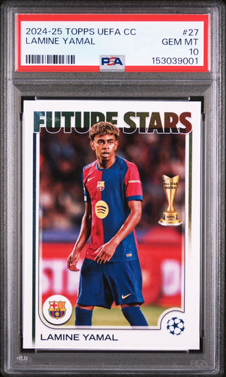 Graded 2024 Topps UEFA CC Club Competitions Lamine Yamal #27 Future Stars Soccer Card PSA 10 Gem Mint