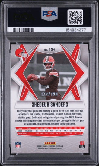 Graded 2025 Panini Phoenix Shedeur Sanders #154 Red Lazer /199 Rookie RC Football Card PSA 10 Gem Mint