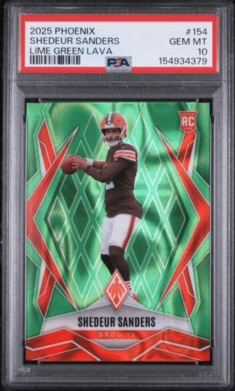 Graded 2025 Panini Phoenix Shedeur Sanders #154 Lime Green Lava /225 Rookie RC Football Card PSA 10 Gem Mint