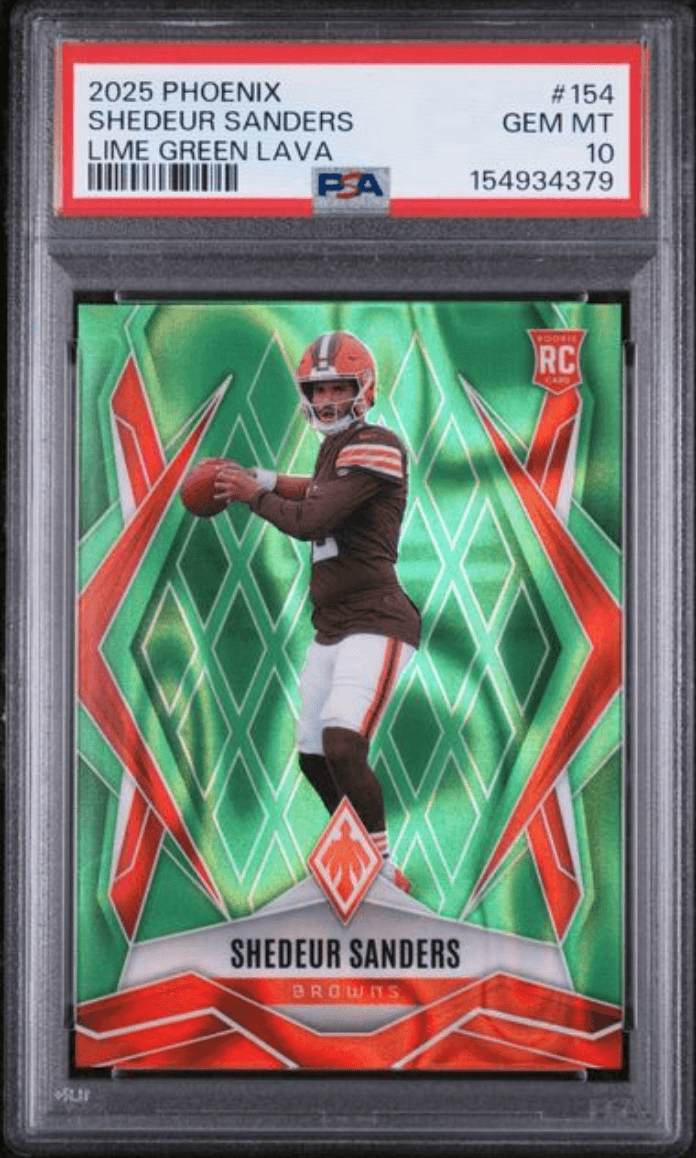 Graded 2025 Panini Phoenix Shedeur Sanders #154 Lime Green Lava /225 Rookie RC Football Card PSA 10 Gem Mint
