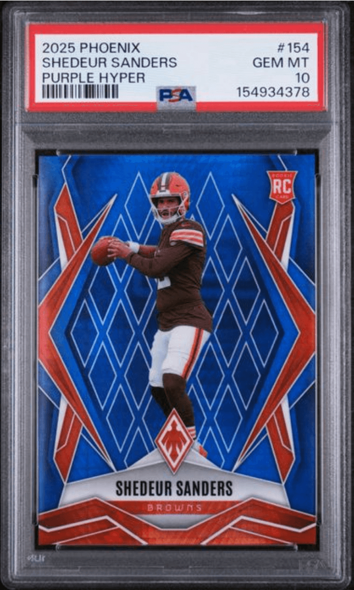 Graded 2025 Panini Phoenix Shedeur Sanders #154 Purple Hyper /249 Rookie RC Football Card PSA 10 Gem Mint