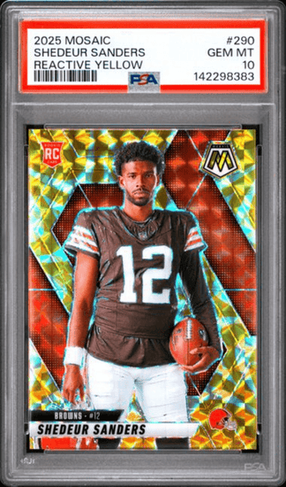 Graded 2025 Panini Mosaic Shedeur Sanders #290 Reactive Yellow Rookie RC Football Card PSA 10 Gem Mint