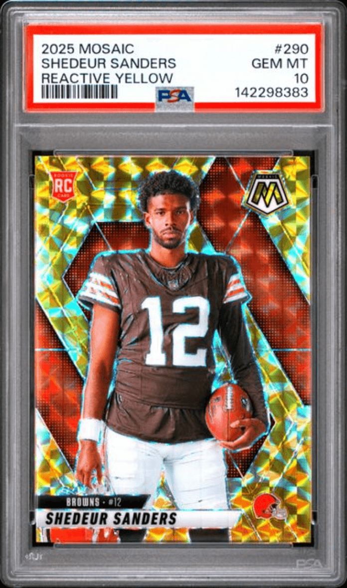 Graded 2025 Panini Mosaic Shedeur Sanders #290 Reactive Yellow Rookie RC Football Card PSA 10 Gem Mint
