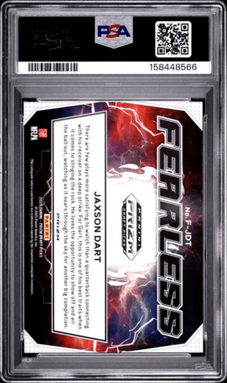 Graded 2025 Panini Prizm Draft Picks Jaxson Dart #FJDT Fearless Red Ice Rookie RC Football Card PSA 10 Gem Mint