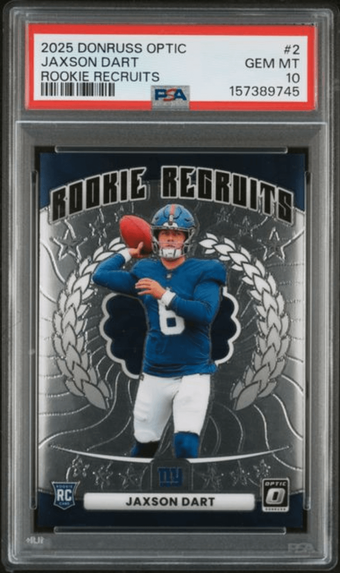 Graded 2025 Panini Donruss Optic Jaxson Dart #2 Rookie Recruits Rookie RC Football Card PSA 10 Gem Mint