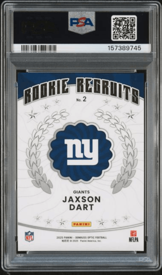 Graded 2025 Panini Donruss Optic Jaxson Dart #2 Rookie Recruits Rookie RC Football Card PSA 10 Gem Mint