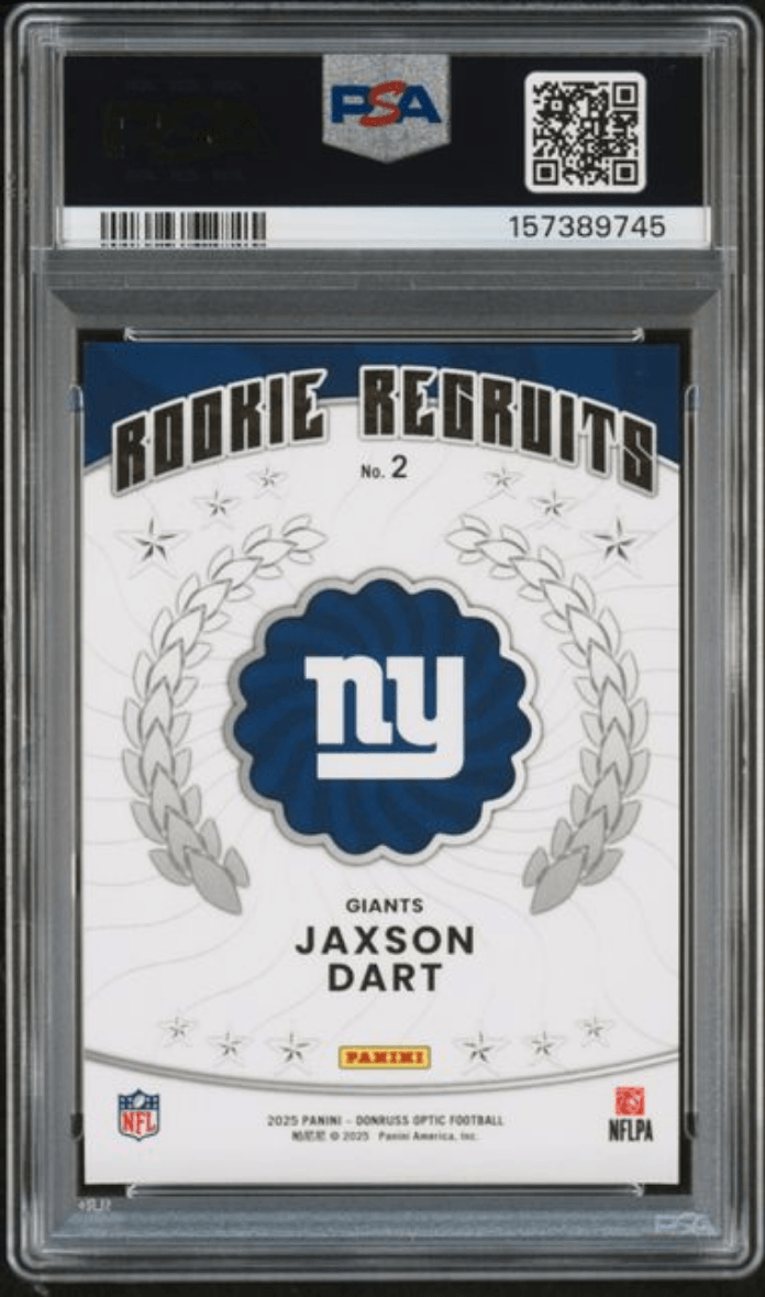 Graded 2025 Panini Donruss Optic Jaxson Dart #2 Rookie Recruits Rookie RC Football Card PSA 10 Gem Mint