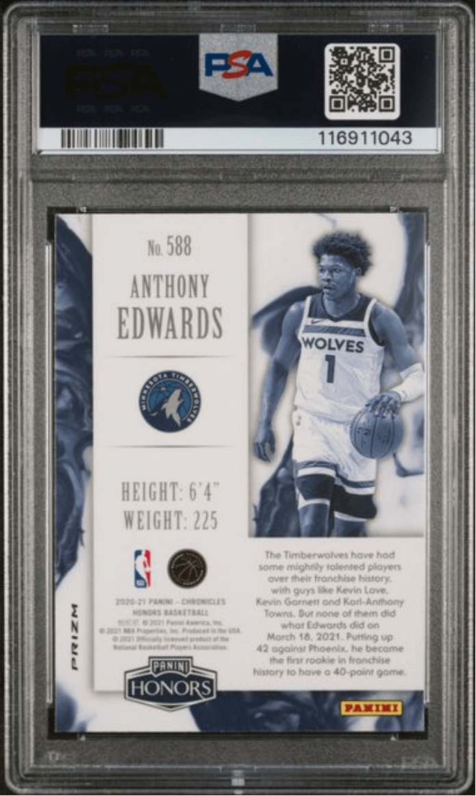 Graded 2020 Panini Chronicles Anthony Edwards #588 Silver Rookie RC Basketball Card PSA 10 Gem Mint