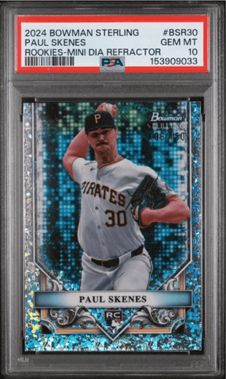 Graded 2024 Topps Bowman Sterling Paul Skenes #BSR30 Rookies Mini Diamond Refractor /150 Rookie RC Baseball Card PSA 10 Gem Mint