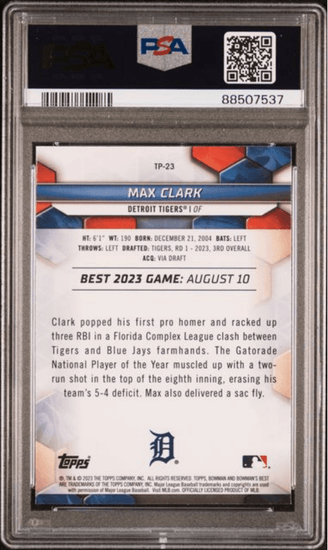 Graded 2023 Topps Bowmans Best Max Clark #TP23 Top Prospects Rookie RC Baseball Card PSA 10 Gem Mint