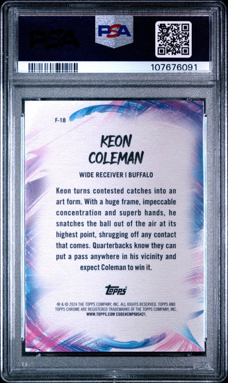 Graded 2024 Topps Chrome Keon Coleman #F18 Finesse Yellow Refractor /75 Rookie RC Football Card PSA 10 Gem Mint