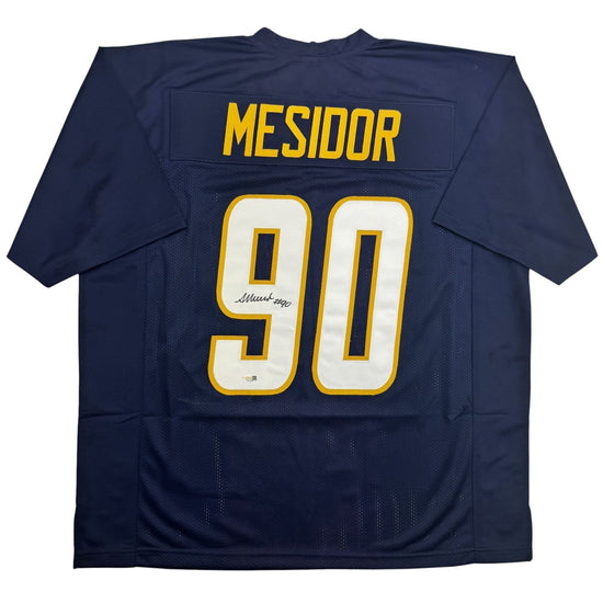 Autographed/Signed Akheem Mesidor Los Angeles San Diego Navy Blue Football Jersey JSA COA