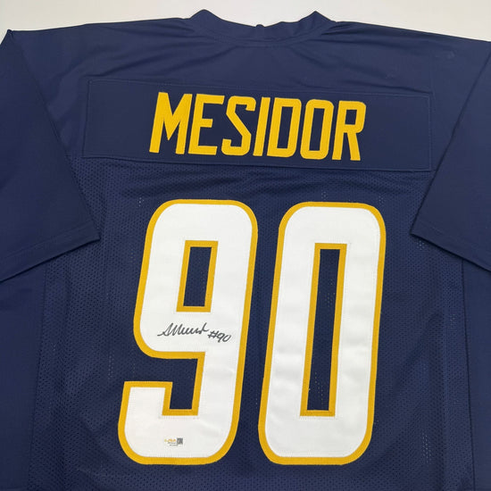 Autographed/Signed Akheem Mesidor Los Angeles San Diego Navy Blue Football Jersey JSA COA