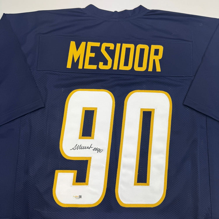 Autographed/Signed Akheem Mesidor Los Angeles San Diego Navy Blue Football Jersey JSA COA