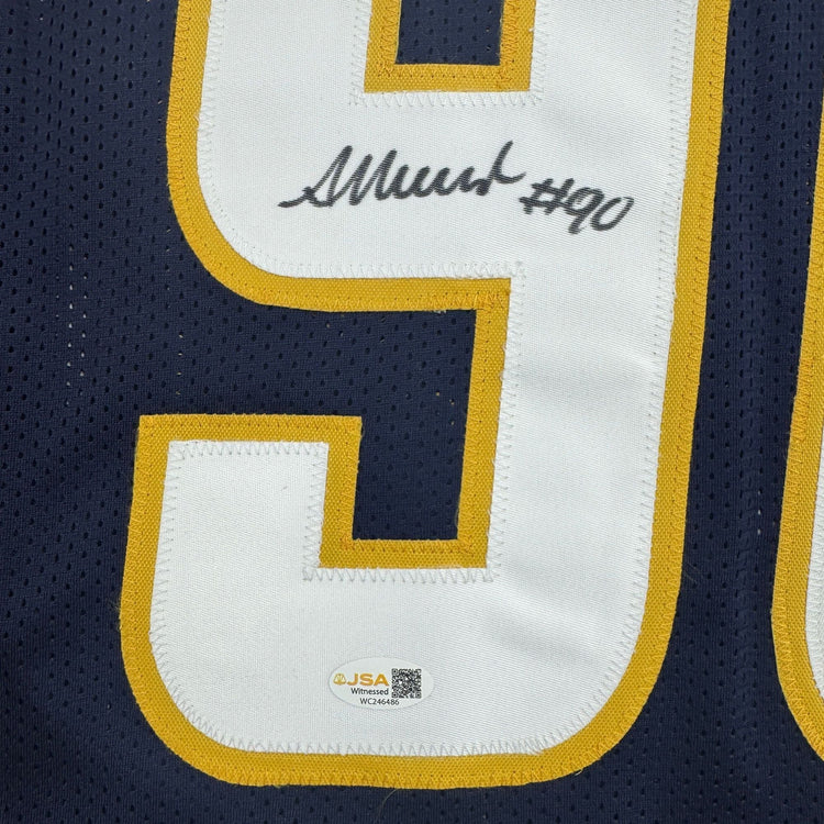 Autographed/Signed Akheem Mesidor Los Angeles San Diego Navy Blue Football Jersey JSA COA