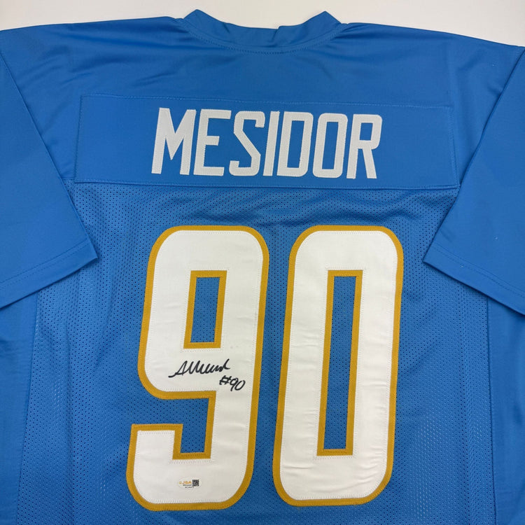 Autographed/Signed Akheem Mesidor Los Angeles San Diego Powder Blue Football Jersey JSA COA