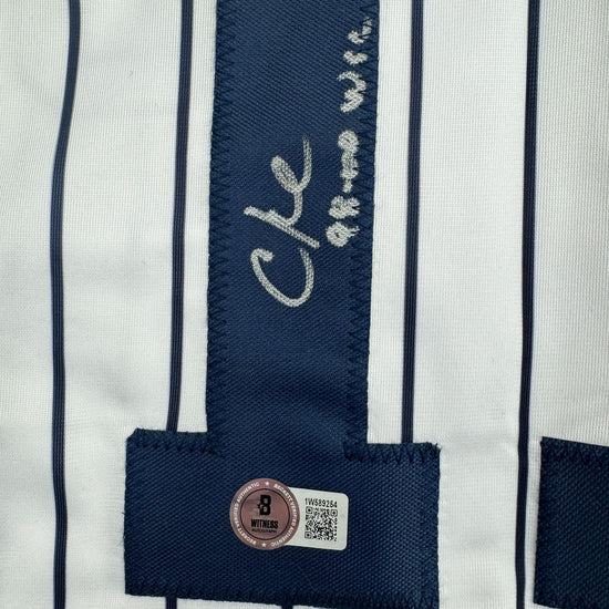 Autographed/Signed Chuck Knoblauch "98-00 WSC" New York Pinstripe Baseball Jersey Beckett BAS COA
